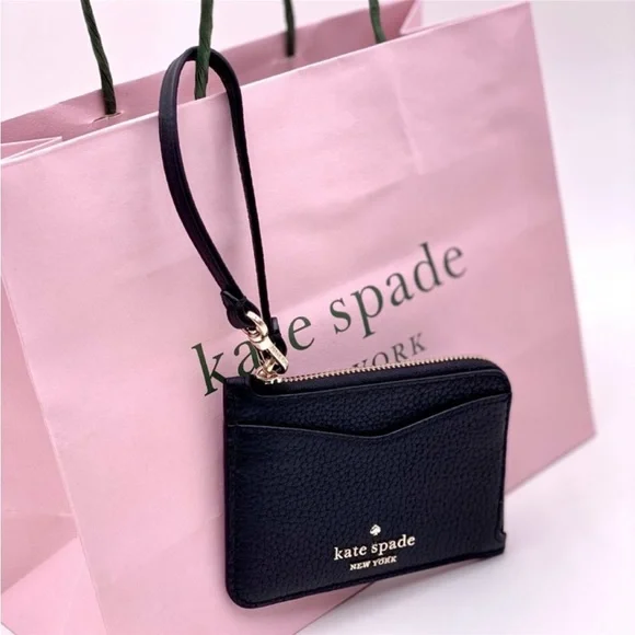 Kate Spade leila small card holder wristlet wallet black - Picture 7 of 10